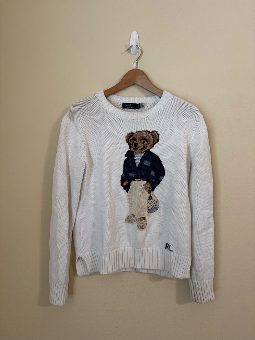 Polo Ralph Lauren Bear Sweater Pullover Knit White Medium